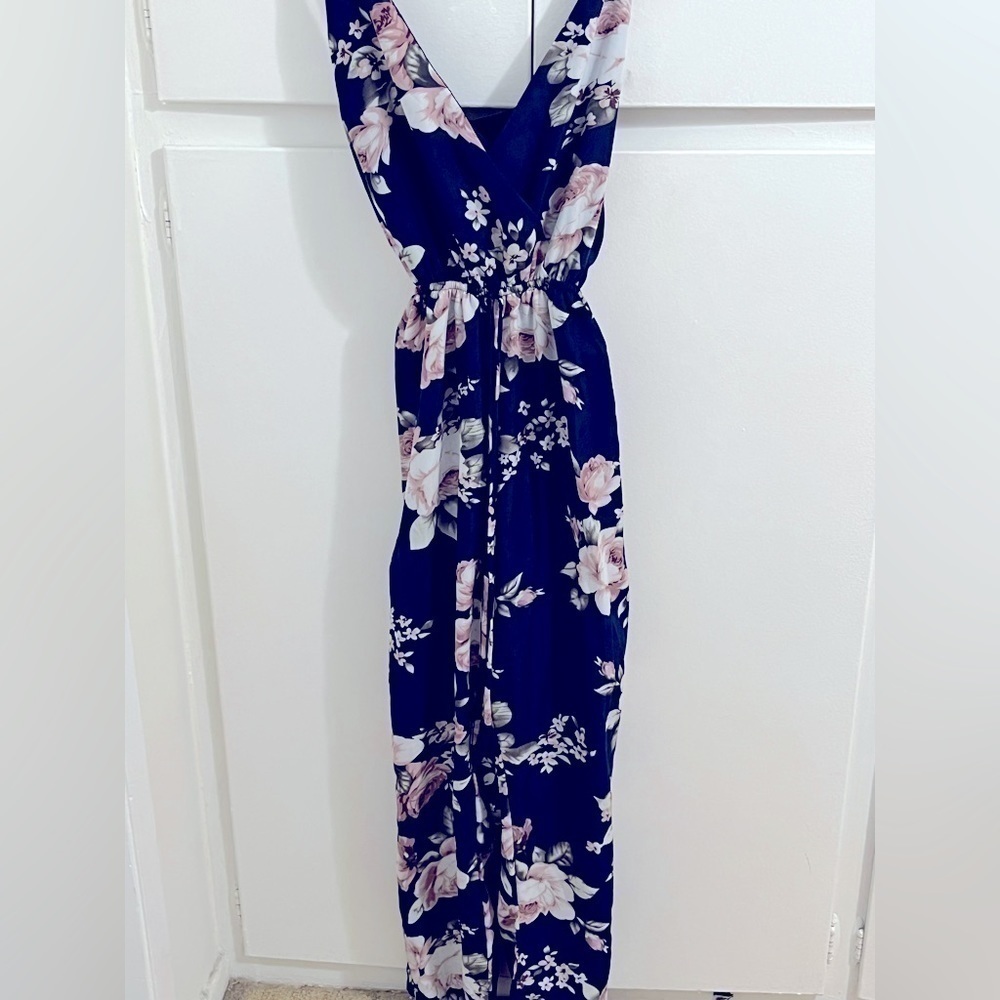 Floral Blue and Rose Jumpsuit - Women's Size Small - Flattering - Stretc…